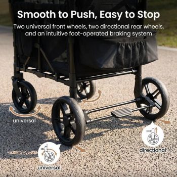 4-Seat Toddler Stroller Wagon, Quick-Fold Wagon with One-Touch Foot Brake, Swivel Wheels, Adjustable Handle for Grocery & Park Outings