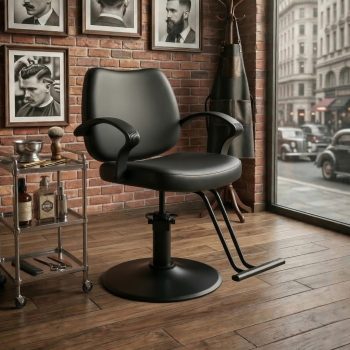 Hydraulic Barber Styling Chair with 360-Degree Swivel and Chrome Base, Heavy-Duty Beauty Salon Chair with PU Leather Upholstery, Black