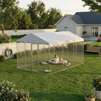 15x10 FT Large Outdoor Dog Kennel with Canopy,Heavy Duty Galvanized Steel,Waterproof Cover,Escape-Proof Lockable Playpen for Large Dogs & Multiple Pets