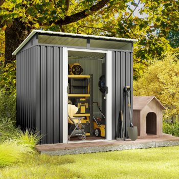 Asofer 6'x4' Outdoor Storage Shed, Metal Shed with Sliding Lockable Doors, Transparent Panel Windows, Versatile Shed for Backyard, Patio