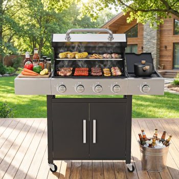 Giantfurnni 4-Burner Propane Gas Grill with Side Burner, Stainless Steel Outdoor BBQ Grill