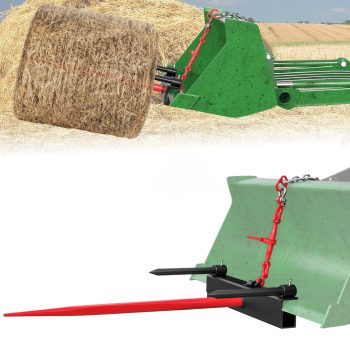 Dextrus 39" Hay Spear, Bale Spears with 3000lbs Load Capacity, Skid Steer Loader Tractor Bucket Attachment, Includes 2pcs 17.5" Stabilizer Spears and 60" Chain, Quick Attach Spike Forks