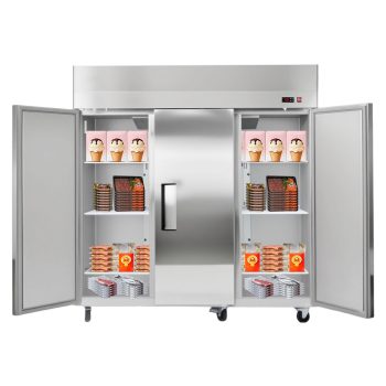 KFFKFF Commercial Stainless Steel Upright Freezer, 72" Wide, 52 Cu.Ft Capacity, Three Doors, Auto-Defrost, 12 Adjustable Shelves, Temperature Range -11 to 14, UL Certified