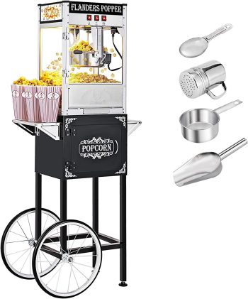 RovSun Commercial Popcorn Machine with Cart Wheels and 8 oz Kettle, 65 x 44 x 152 cm, 22kg