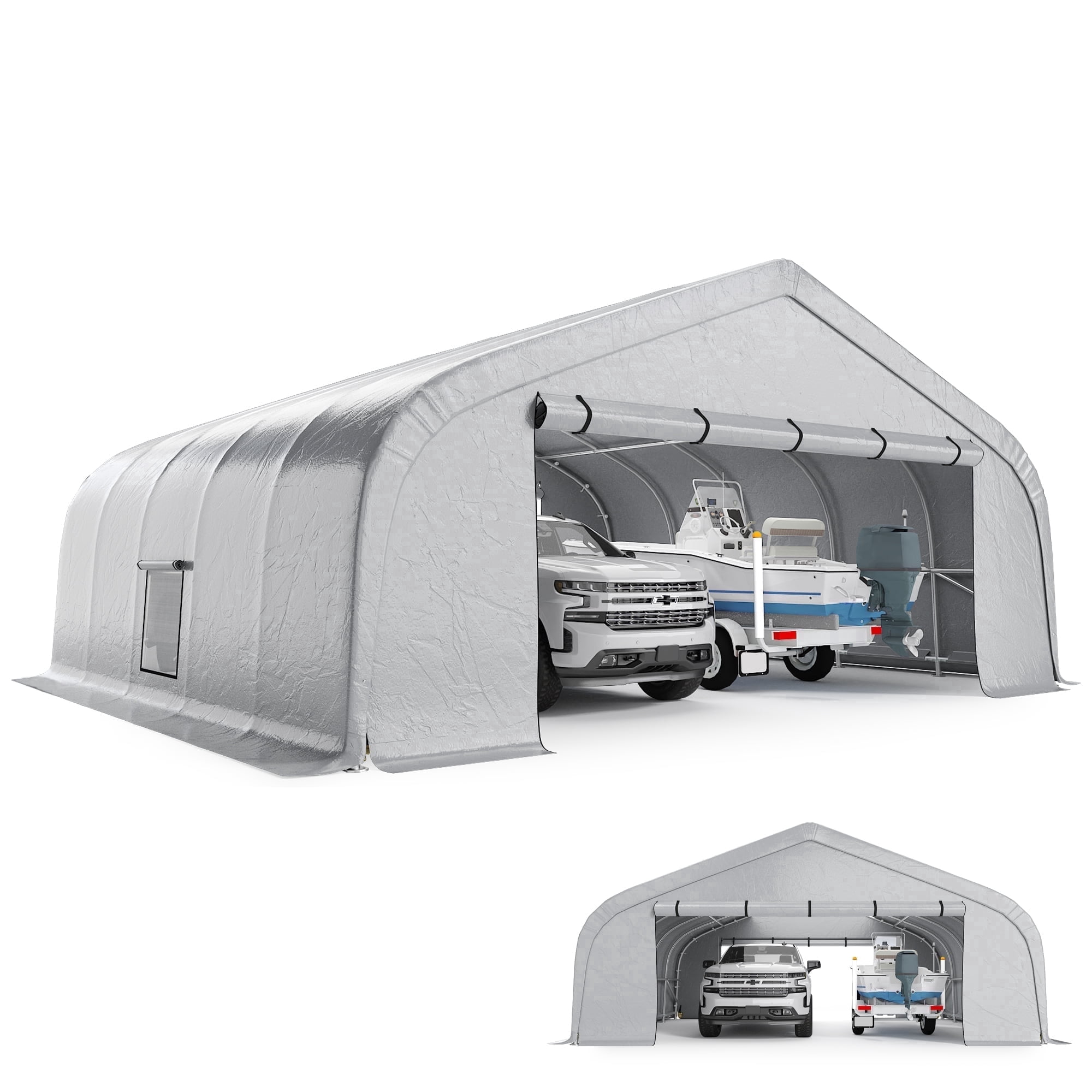 Richryce 20x20 ft Carport, Heavy Duty 2 Carports and Shelters with Sides andGalvanized Steel Frame, Fits 2 Cars, Boat, Farm Equipment, Silver Gray