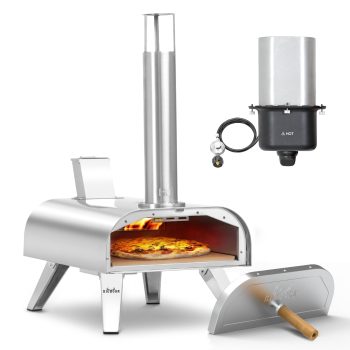 BIG HORN OUTDOORS 12" Dual-Fuel Pizza Oven with Pizza Stone, Pizza Maker – Wood Pellet and Propane Gas