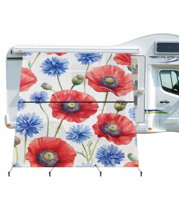 4th of July RV Awning Sun Shade Screen 9'X7' Red Poppy Mesh Sunscreen Vintage Flower Awning Shade Screen with Zipper UV Blocker Completed Kits Universal Outdoor Canopy for RV Motorhome Camper Travel
