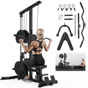 MITONOS 3 in 1 LAT Pulldown Machine,LAT Row Cable Machine with AB Crunch and Cable Row Attachments for Home Gym,High or Low Pulley Stations ()