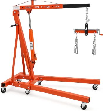 Garvee Steel Folding Hydraulic Engine Hoist, with Lever, Heavy Duty, 2 Ton Max, 6 Wheels