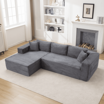 AIKEMING 108" Modular Cloud Sectional Sofa Couch, L-Shaped Boneless Corduroy Sofa, Right Chaise (Grey)