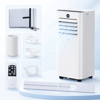 10000 BTU 4-in-1 Portable Air Conditioner for Rooms up to 450 Sq.Ft, AC with Cooling, Dehumidifier, Fan & Sleep Mode, High/Low Speed, Remote Control, Window Kit Included, White
