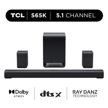 (Open Box) TCL 5.1 Channel Soundbar System (New 2026) - Dolby Atmos, DTS:X, Wireless Subwoofer, Wireless Surround Speakers, Bluetooth Music Streaming, and AI Sonic Auto Room Calibration - S Series, S65K