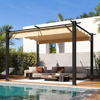 10x10FT&12x10ft Retractable Pergola Kit with Adjustable Louvered Canopy - Outdoor Patio Gazebo Cover | Waterproof Sun Shade Roof for Backyard, Deck, Garden (Brown)