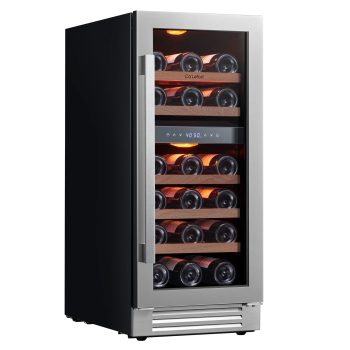 Ca'Lefort 15 Inch Dual Zone Wine Fridge, 28 Bottle Wine Cooler Refrigerator with Digital Temperature Control for Home/Dorm, Built-in or Freestanding