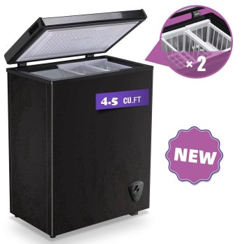 TACOOL Chest Freezer 4.5 Cu.ft Large Capacity with 2 Removable Basket Small Mini Deep Freezer Top Open Door