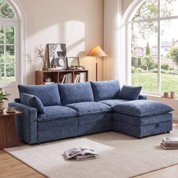 Bonzy Home Modular Sectional Sofa, 112.9" L-Shaped Ultra-Comfort Sofa with Storage Ottoman, Modern Chenille Cloud Couch for Living Room & Family Room