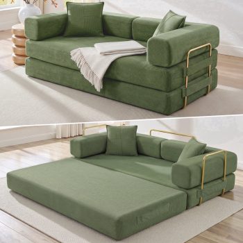 Vanress 79" Convertible Sofa Bed, Folding Sleeper Sofa Couch Bed with Fixed-Shape Frame, Fold Out Sleeper Loveseat, Corduroy Boneless Futon Bed, No Assembly Required for Living Room & Bedroom