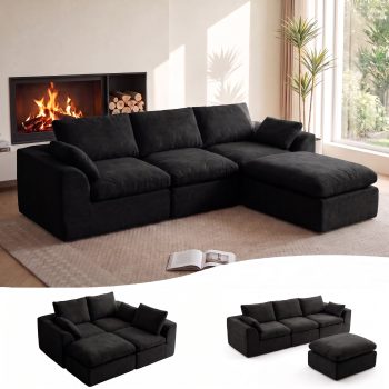 108" Modern Cloud Couch, Plush L Shaped Sectional Couch with Ottoman, Comfy Boneless Couch Modular Sofa, High-Density Memory Foam Deep Seat, No Assembly Required, Pet-Friendly