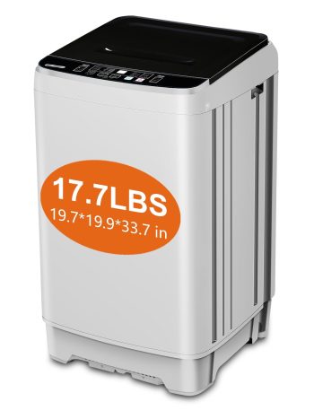 KRIB BLING 17.7 lbs Full Automatic Washing Machine with LED Display, Washer with Drain Pump, 10 Programs & 8 Water Levels, Ideal for Camping, Apartment, Dorm, White