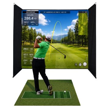 Motorized Golf Simulator Screen & Enclosure for Garage Ceiling Mounted Retractable Golf Impact Screen System with Remote Control, Full Indoor Practice Setup ((82 W 96 H 61 D))