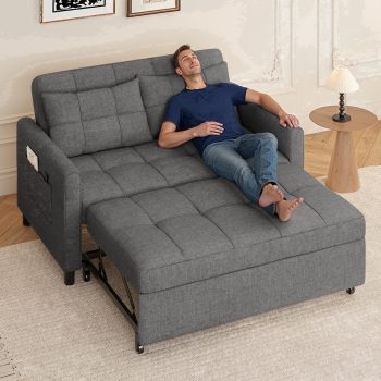 3 in 1 Convertible Sofa Bed,Asofer Modern Pull Out Couch SleeperBed with AdjustableBackrest,Loveseat Couch with Pockets for Apartment Office