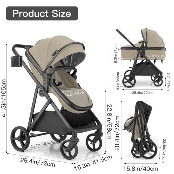 Gromast 3-in-1 Baby Stroller with Bassinet Mode, Convertible Bassinet Stroller for Newborn Infant Toddler with Reversible Seat, UPF 50+ Canopy & Cup Holder