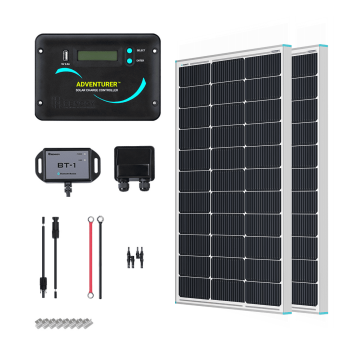 Renogy 200 Watts 12 Volts Monocrystalline RV Solar Panel Kit with Adventurer 30A LCD PWM Charge Controller and Mounting Brackets for RV, Boats, Trailer, Camper, Marine, Off-Grid Solar Power System