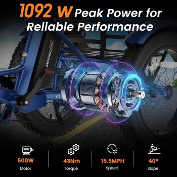 MOONCOOL FT1 Folding Electric Tricycle for Adults,48V 500W Helical Motor w/ 1092W peak power, 14.5AH UL2849 (By SGS) Removable Battery,20" x 4.0" Fat Tire,60-Mile, 15.5 MPH, 7-Speed, Class 2
