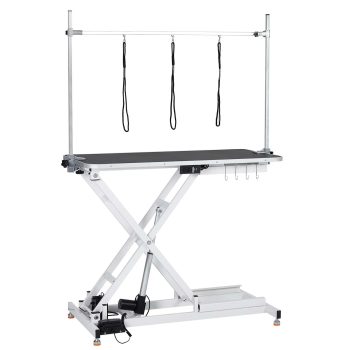 Garvee Electric Lift Pet Dog Grooming Table 47", Heavy Duty Electric Grooming Table for Dogs&Cats,Height Adjustable with Overhead Arm, Grooming Nooses, White