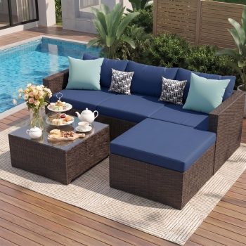 UDPATIO -Piece Patio Furniture Set,All-Weather Rattan Wicker Outdoor Sectional Sofa Set with Ottoman,Patio Conversation Set for Garden & Backyard