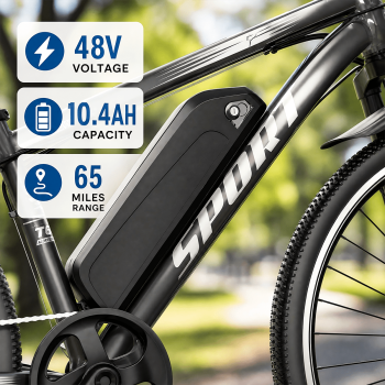 KAZEFLOW adult electric bicycle, 26-inch electric mountain bike, 750W peak power motor, top speed up to 20 mph, equipped with a 48V 10.4AH removable battery, range of 65 miles,Class 2, UL 2849 certif