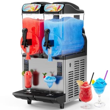 Joreek 8 Gal/30L Commercial Margarita Machine with LED Light 15L2 Tanks Commercial Frozen Drink Machine Stainless Steel Margarita Smoothie Maker for Wine Cocktails, Daiquiri Juice, Coffee