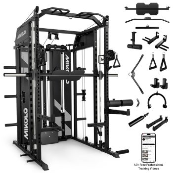 Mikolo Horus Smith Machine & Functional Trainer, 2×2"Uprights (33 Holes), Dual 128LBS Weight Stack, Dual High/Low Cables, Full Body Workout Home Gym