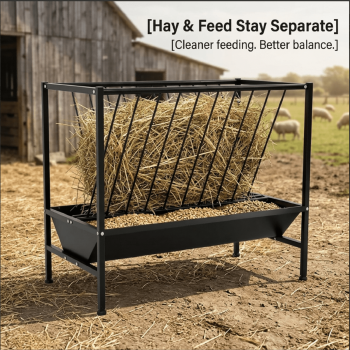 45 Gallon Carbon Steel Livestock Feeder, 2-in-1 Hay Grain Trough, Heavy Duty Farm Feeder for Commercial Sheep Pasture
