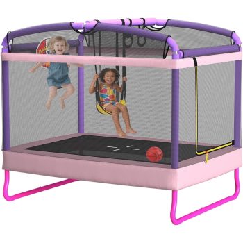 6FT Rectangle Toddler Trampoline by LANGXUN, 5-in-1 Kids Mini Trampoline Featuring Safety Enclosure Net for Indoor & Outdoor Use