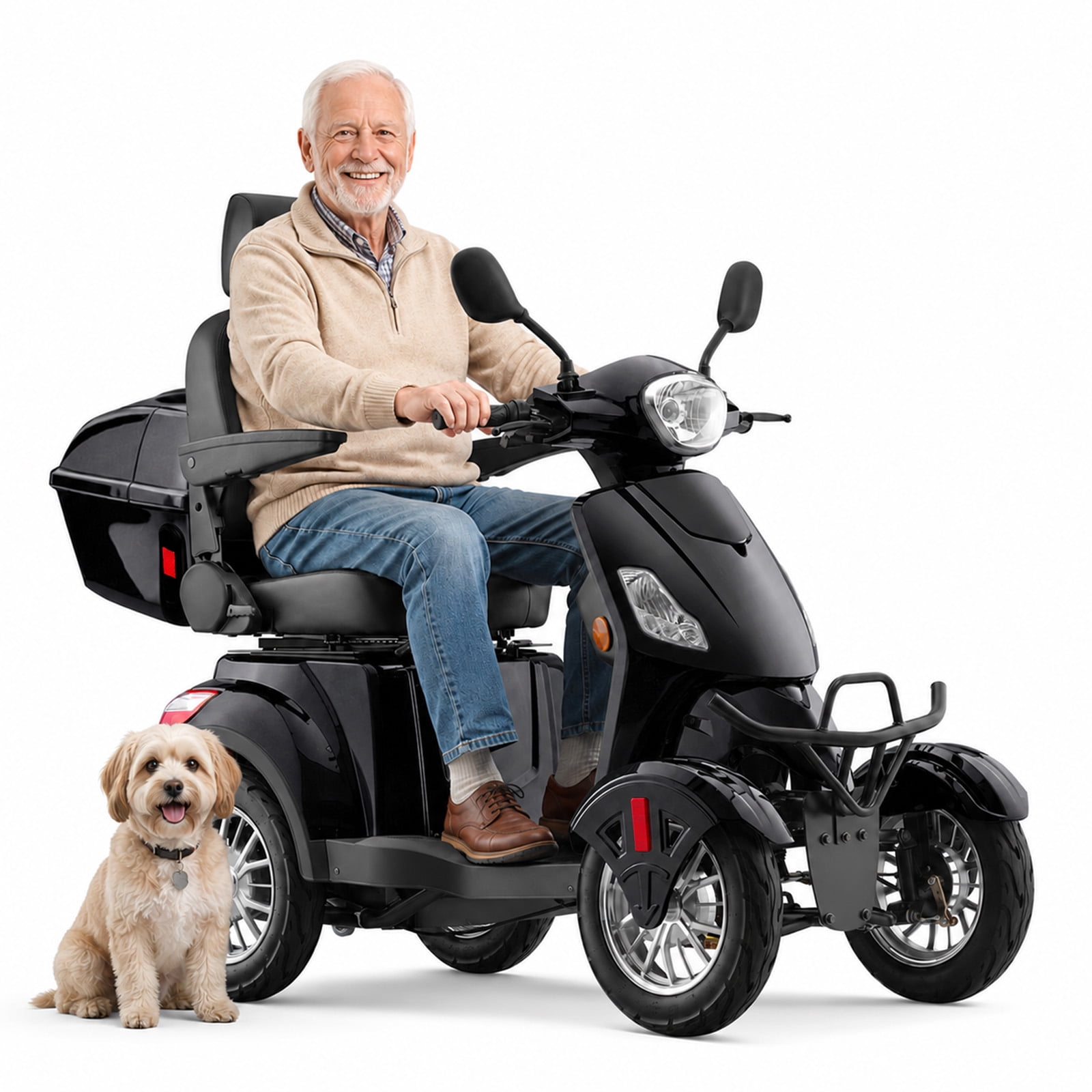 SKRT Large 4 Wheels Mobility Scooter (XW-E01), Electric Heavy Duty Wheelchair Device, 500 LBS Capacity for Seniors & Adults, Speed Adjust, Rear Trunk, Seat Extension