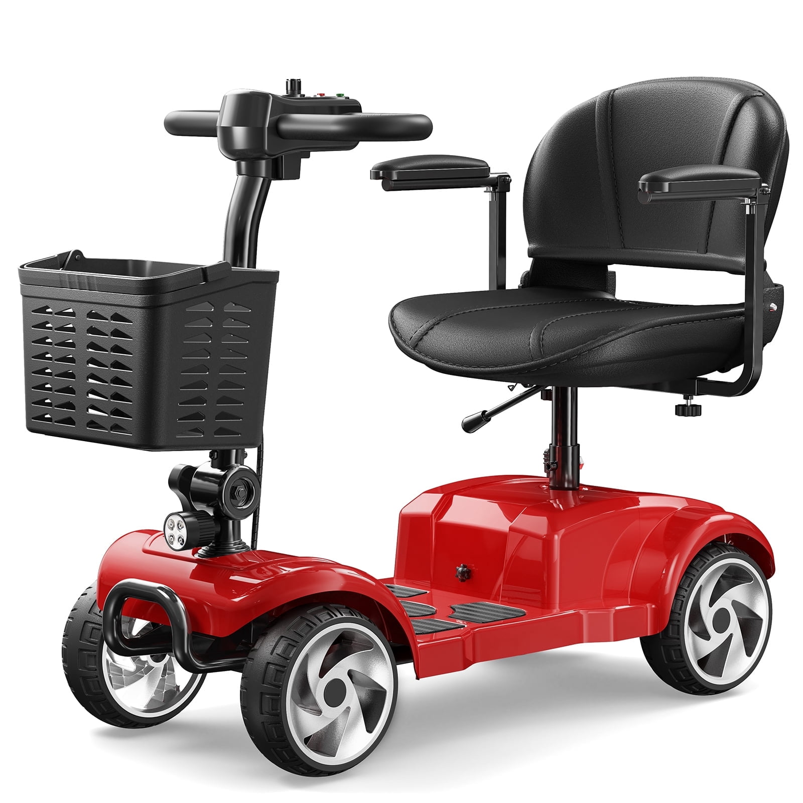 Flycity Mobility Scooter for Seniors, Foldable 20 Miles Electric Scooter with LED Lights and Basket, 12Ah Electric Powered Wheelchair Device for Adults, Red