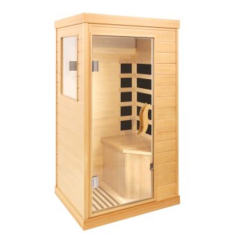 HomeMiYN 1 Person Far Infrared Sauna for Home, 800W Indoor Personal Sauna with 5 Heating Panels, Bluetooth Speaker, Tempered Glass Door, Control Panel, 110V UL Power Cord