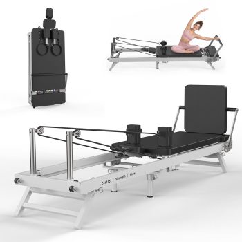 Pilates Reformer, 93.1'' Foldable Pilates Reformer Machine for Home with Workout App LCD Monitor, 5 Resistance Bands 4 metal springs