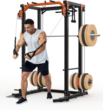 Towallmark Power Rack Cage, 2000LBS Squat Rack with Cable Crossover System, LAT Pull Down Machine for Home Gym