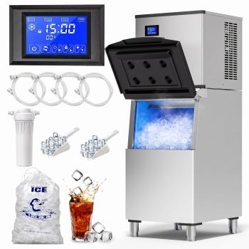 RIOXC Commercial Ice Maker Machine 650LBS/24H with 350LBS Bin, Split Clear Nugget Ice Makers, Fast Ice Maker Ice-Ready in 8-15mins for Restaurant Bar Hotel