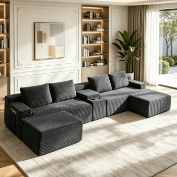 Gewnee 140"Cloud Couch Modular Sectional Sofa,Oversized Boneless Couch with Hidden Storage & Cup Holders and Side Pockets,5 Seat U Shaped Couch for Living Room.