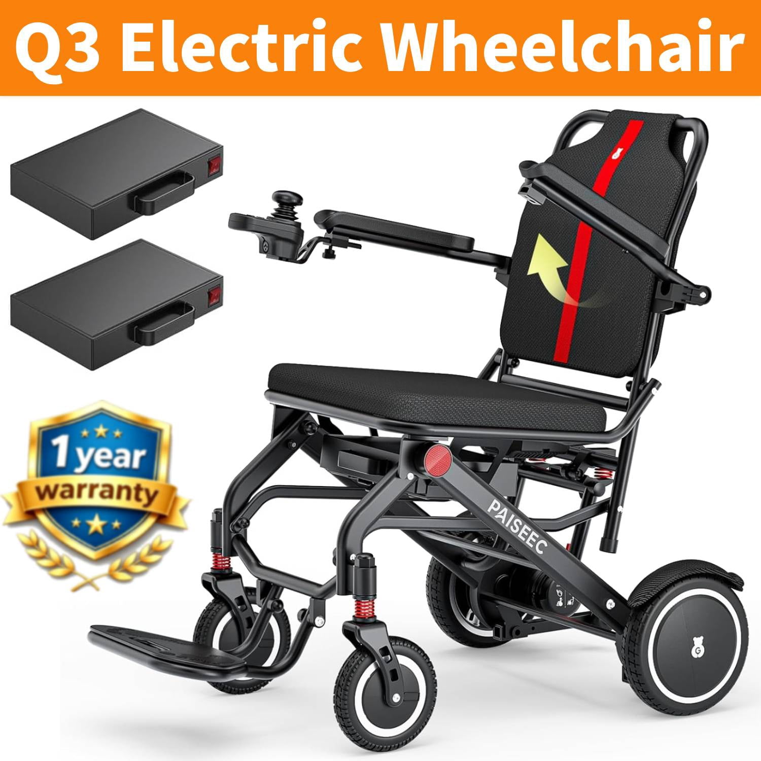 PAISEEC 22 Miles Long Travel Range, Electric Wheelchairs for Adults Foldable Lightweight, All Terrain Motorized Wheelchair for Seniors Compact Portable, 2 Batteries, Airline Approved