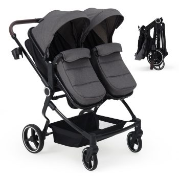Lightweight Double Stroller Side-by-Side for Infant Toddler, Compact Folding Travel System with High Landscape Seat, Adjustable Canopy & Recline, Easy Maneuver