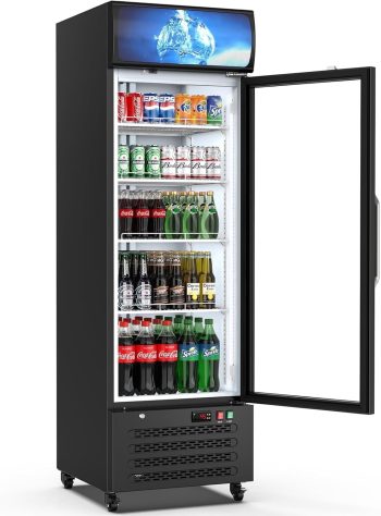 Ecojoy Commercial Beverage Refrigerator 14.8 Cu Ft, Commercial Display Fridge with Glass Door & Front LED Light for Stores, Restaurant, Office