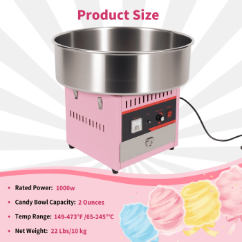 Electric Cotton Candy Maker, 1000W Commercial Floss Gumball Machine For Kids, Stainless Steel Bowl, Sugar Scoop and Drawer for Home, Carnival