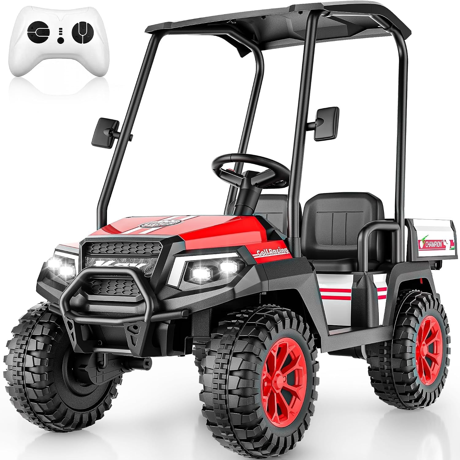 TOKTOO 24V Kids Golf Cart, 24 volt Ride on Toys, 2 Seater 24 Volt Powered Electric Ride On Car for Big kids, Ride on Truck for Aged 3-8 Years, With Remote Control, Detachable Awning