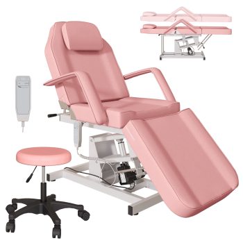 KIGOTY Electric Esthetician Bed, Adjustable Leather Massage Table with Hydraulic Stool, 72”L, Pink