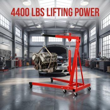 Engine Hoist 2 Ton 4400 lbs Heavy Duty Hydraulic Lift, Shop Crane Adjustable Boom Steel Frame, Hoist Crane with 4 Universal Casters for Auto Repair Garage Red