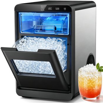 Snowyermine Nugget Ice Maker Countertop, 44 lbs per Day, Soft, Chewable Sonic-Style Pebble Ice, One-Touch Self-Cleaning, Stainless Steel, for Home, Kitchen, Office, RV and Camping